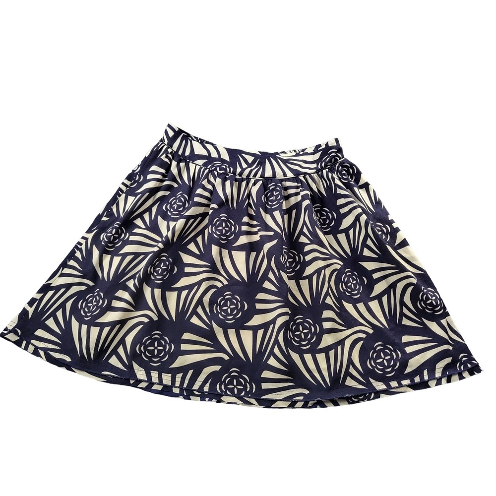 Corey Lynn Calter Anthropologie Skirt Womens S Navy Blue Silk Geometric Pleated‎